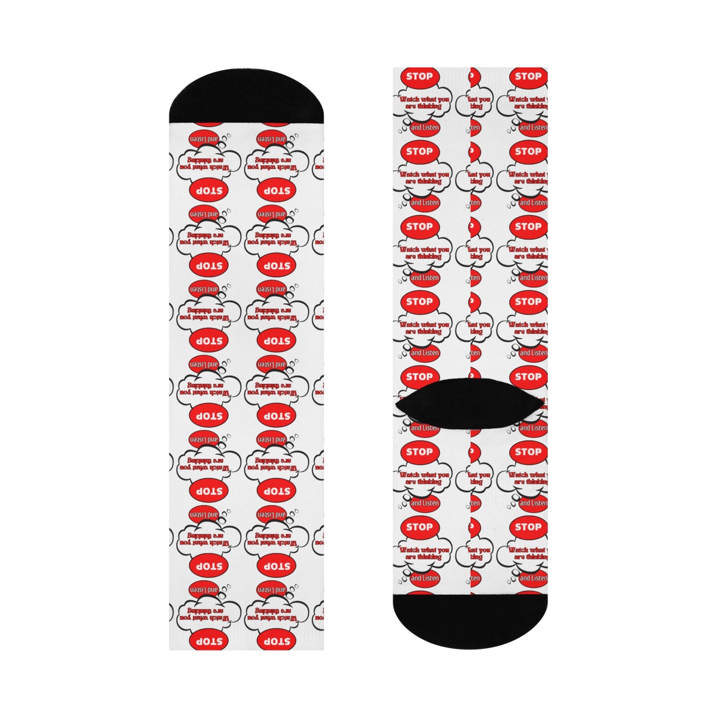 Fun Cushioned Crew Socks with 'STOP' Design for Comfort & Style