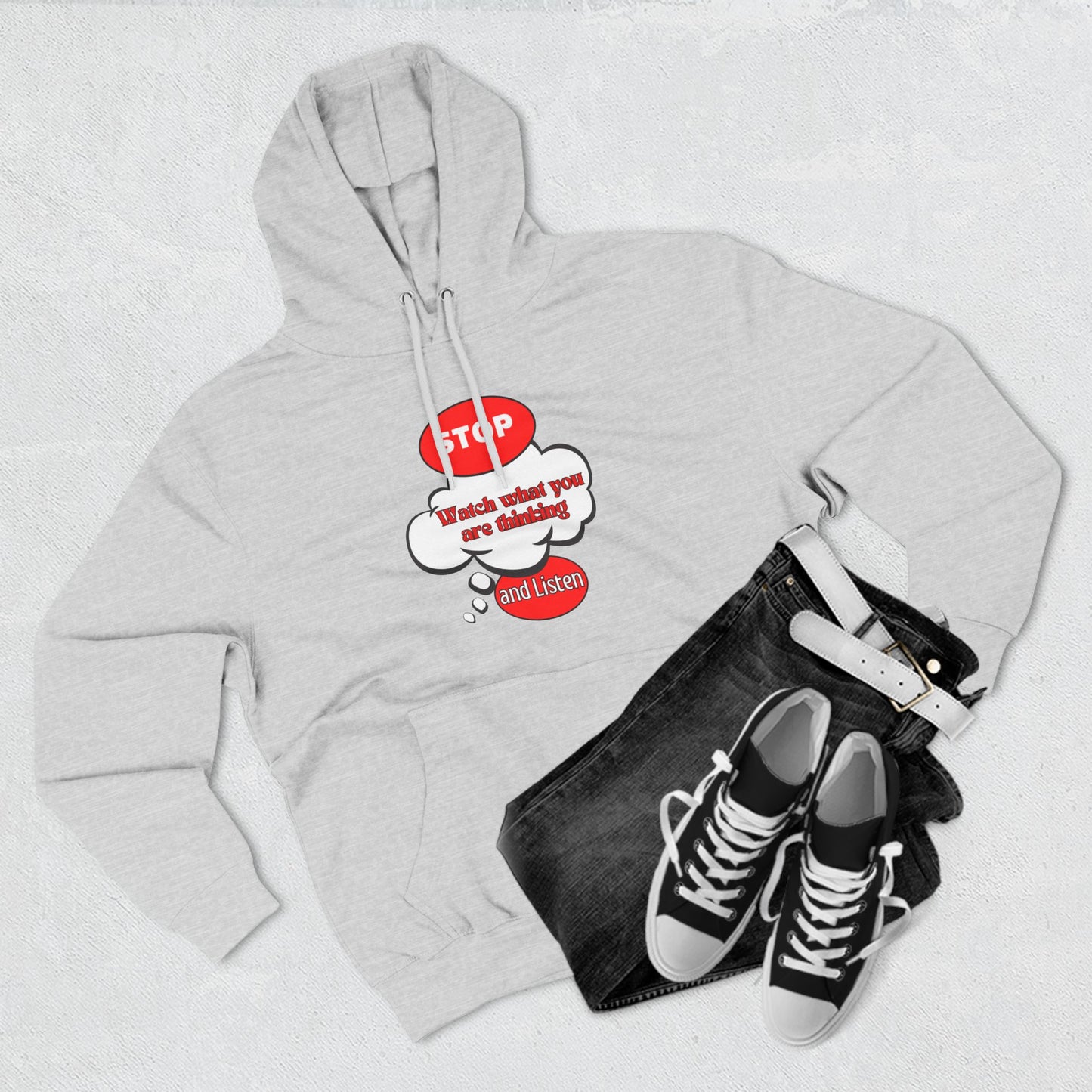 Mindful Message Fleece Hoodie - "Stop, Watch What You Are Thinking"