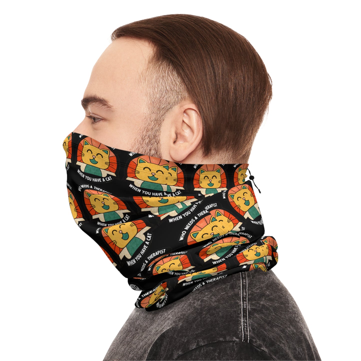 Fun Leo the Lion Neck Gaiter with Drawstring - Perfect for Winter Adventures