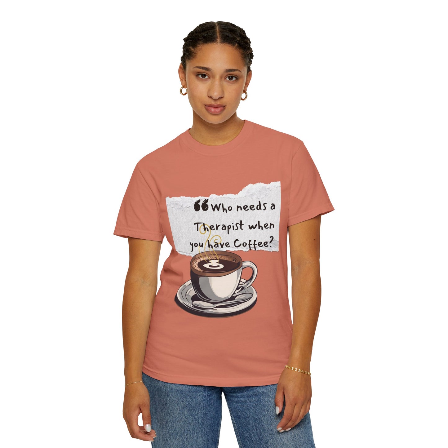 Unisex Coffee Therapy T-Shirt - "Who Needs a Therapist When You Have Coffee?"