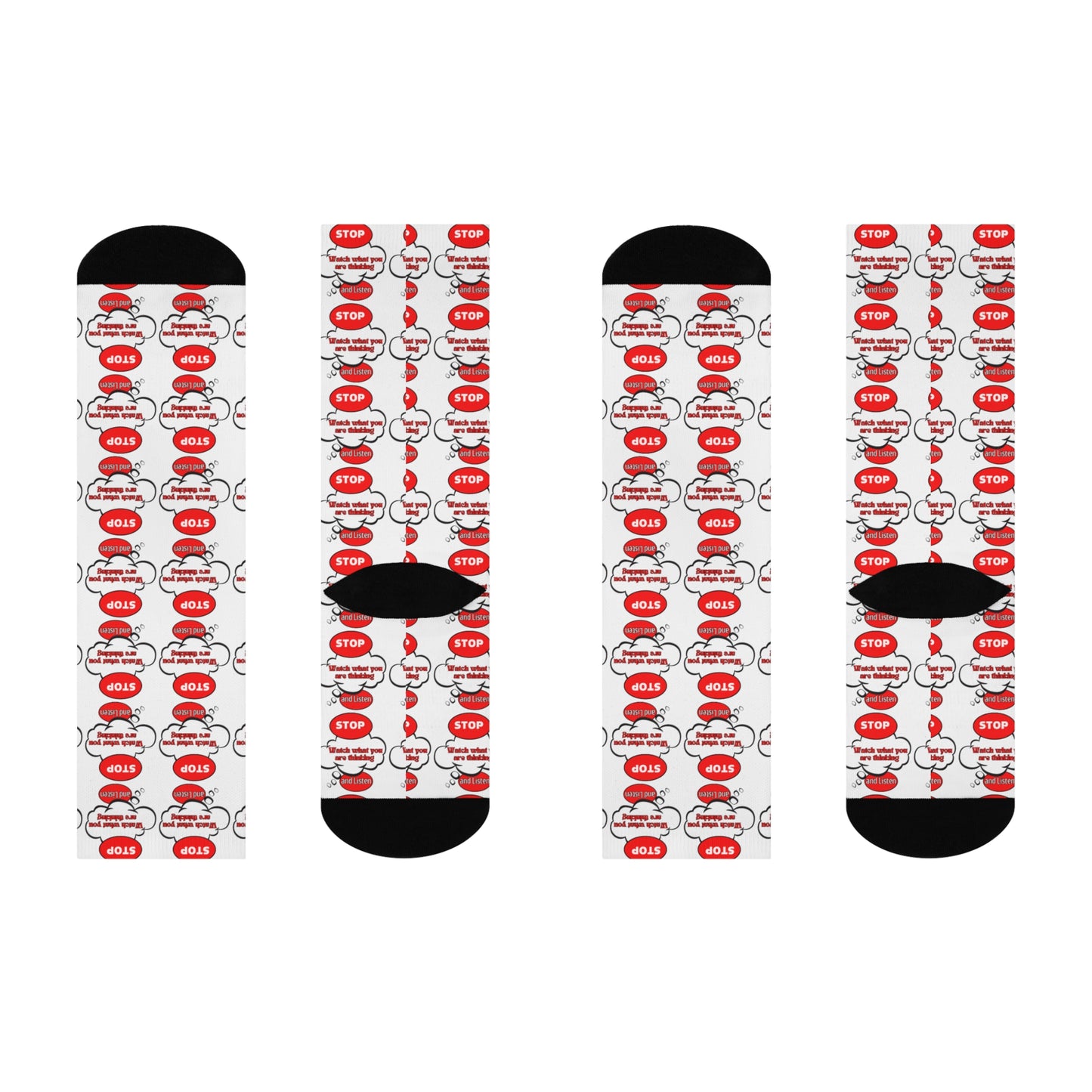 Fun Cushioned Crew Socks with 'STOP' Design for Comfort & Style