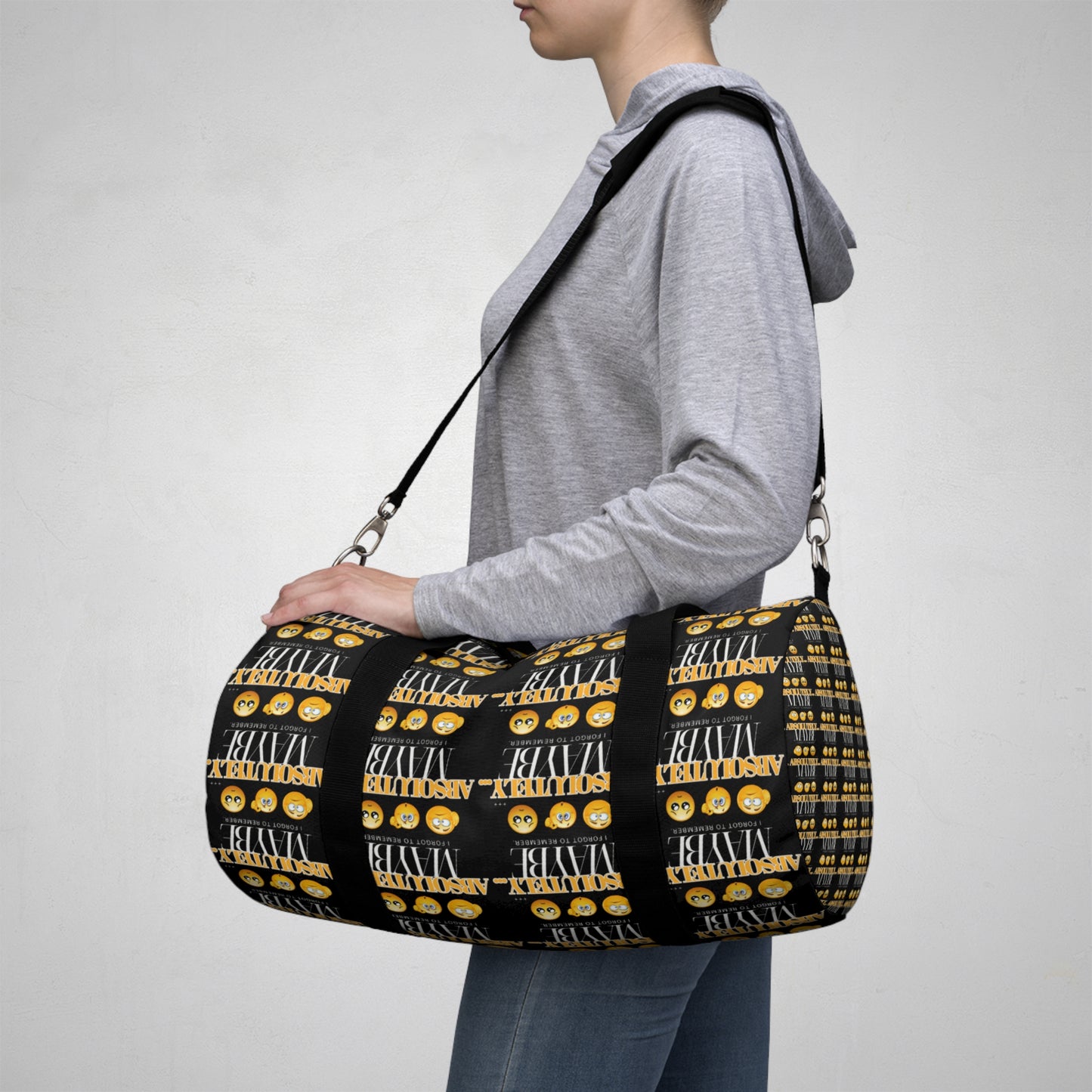 Bold "Absolutely Maybe" Duffel Bag for Travel and Fitness