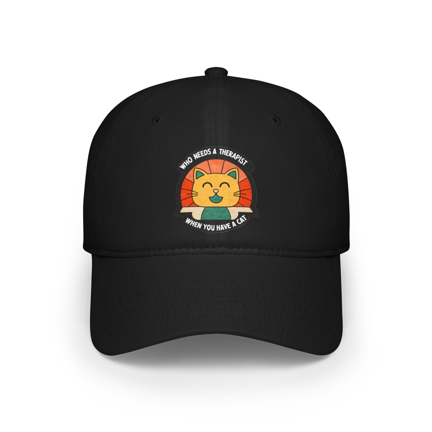 Who Needs a Therapist Cat Baseball Cap | Fun Red Low Profile Hat