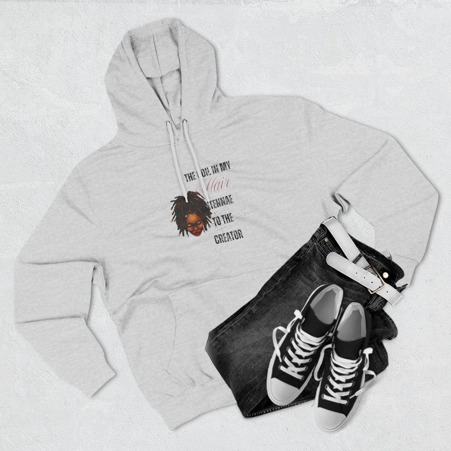 Inspiring Three-Panel Fleece Hoodie - "The Coil in My Hair" for Creators