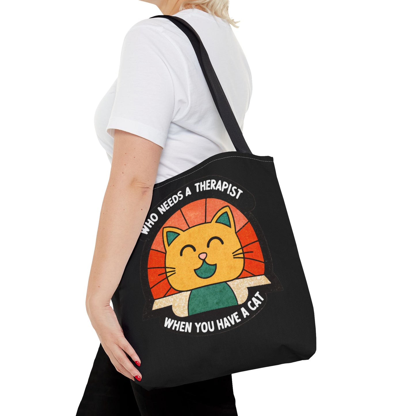 Funny Cat Tote Bag - "Who Needs a Therapist When You Have a Cat"