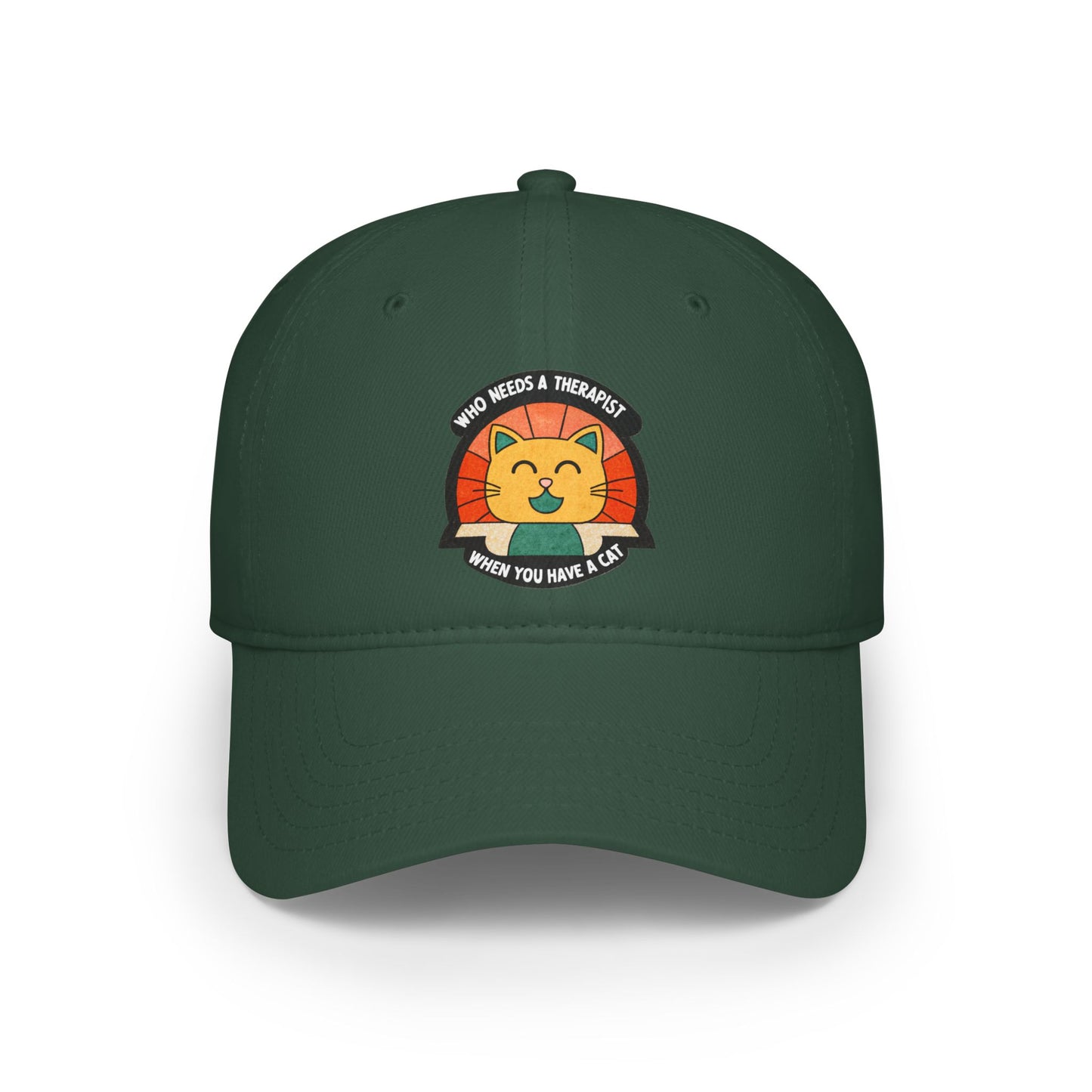 Who Needs a Therapist Cat Baseball Cap | Fun Red Low Profile Hat
