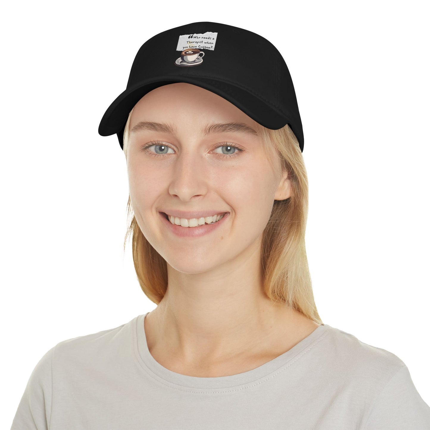 Coffee Lover's Low Profile Baseball Cap - 'Who Needs a Therapist?' Red Hat