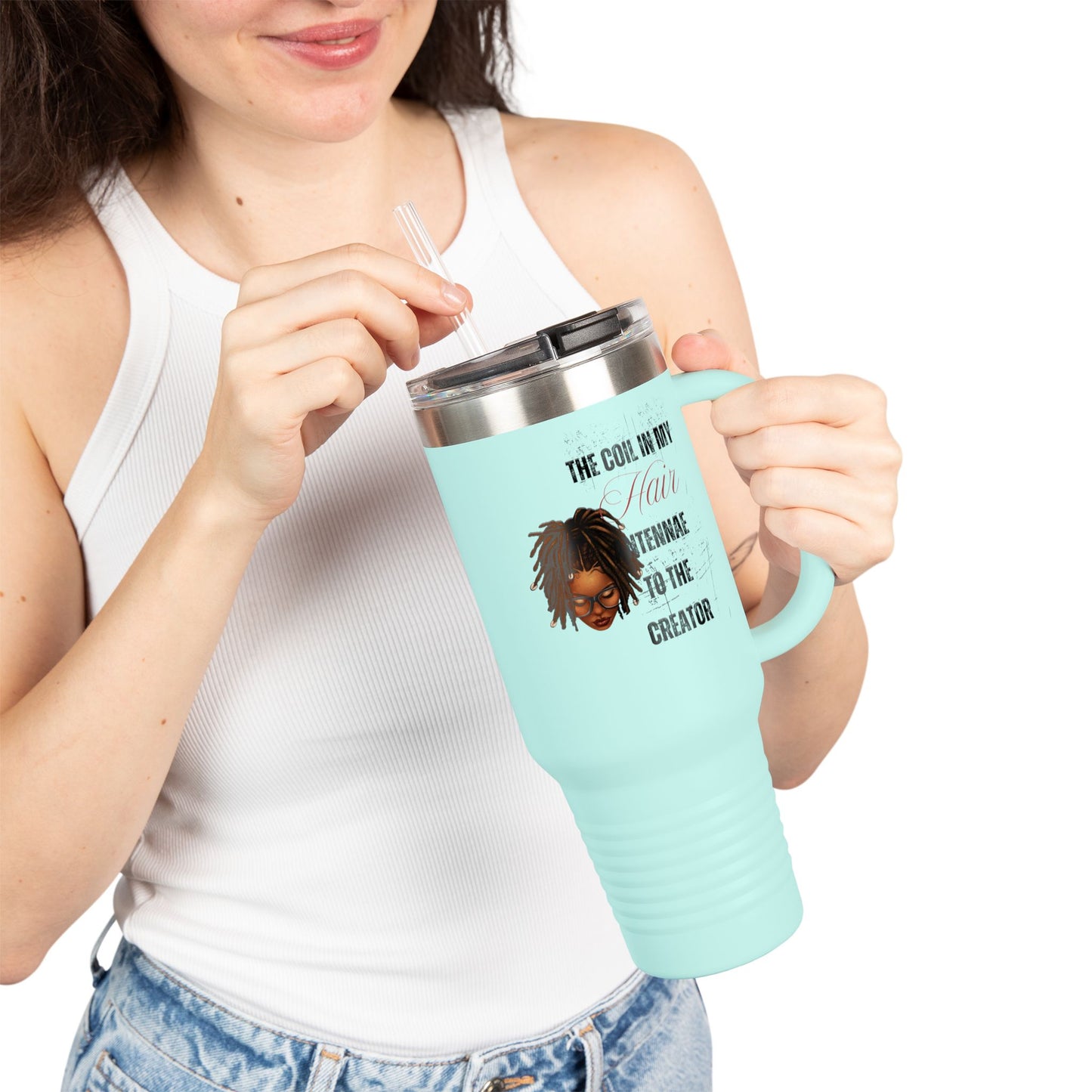 Personalized 40oz Insulated Travel Mug - 'The Coil in My Hair' Design