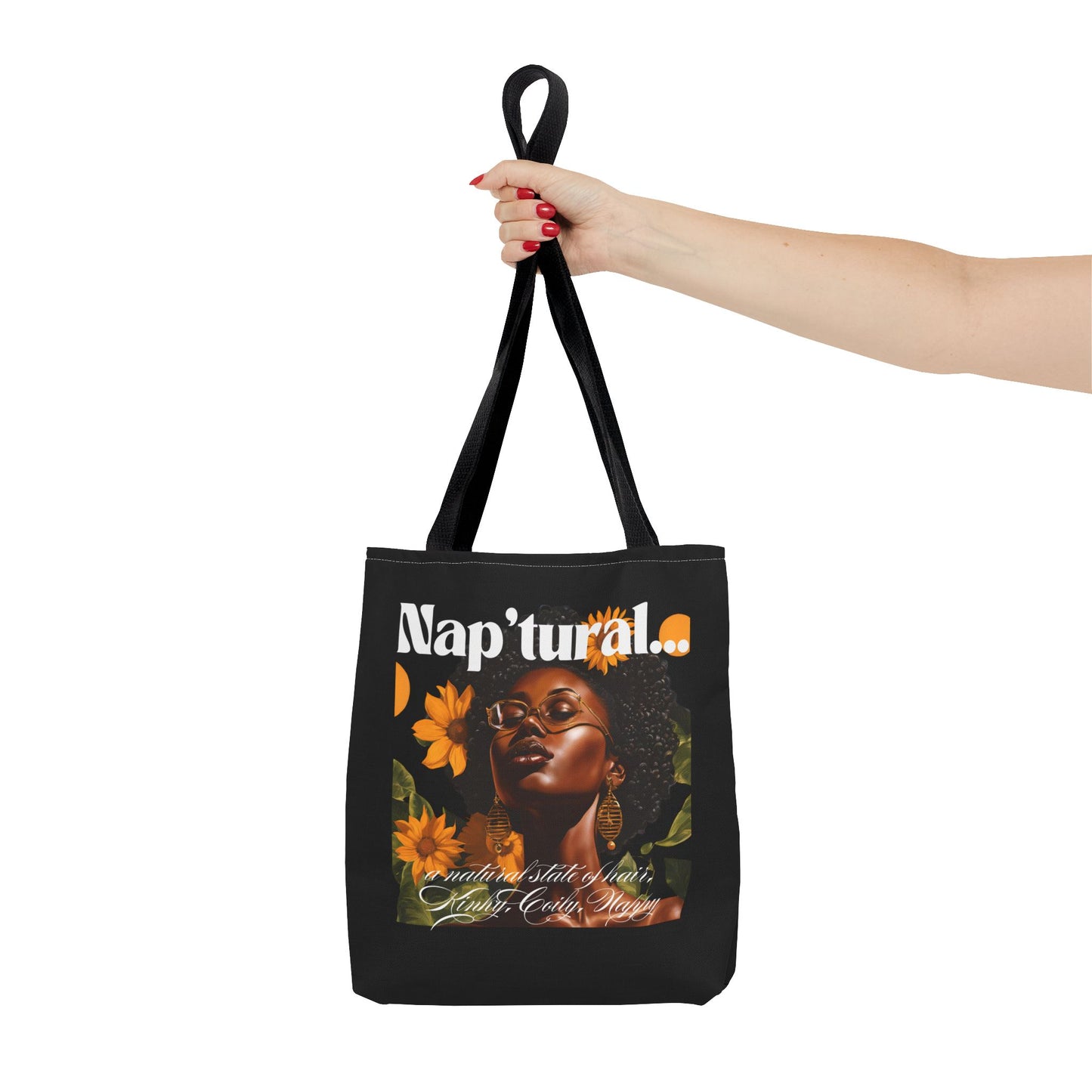 African American Nap'tural Tote Bag with Floral Design - Eco-Friendly Everyday Carry All