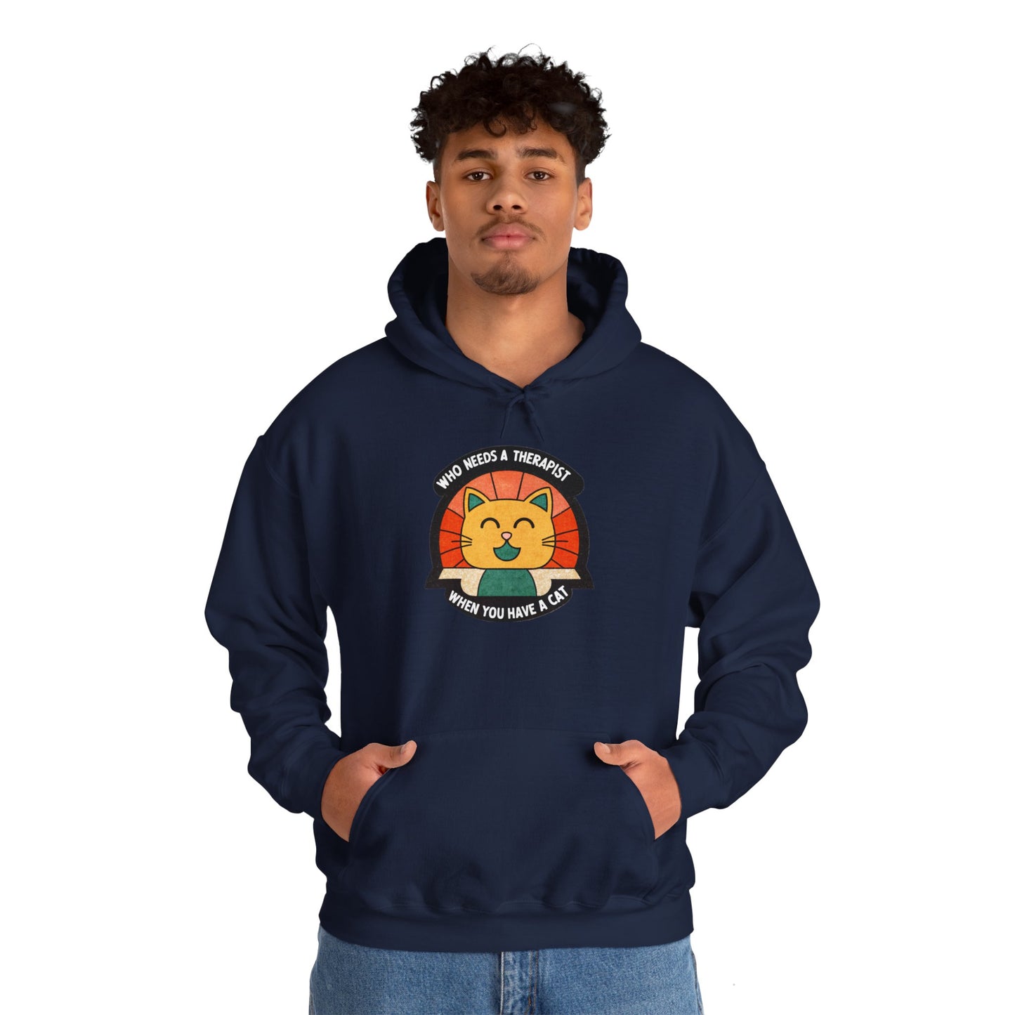 Funny Cat Sweatshirt - 'Who Needs a Therapist When You Have a Cat?' Unisex Hoodie