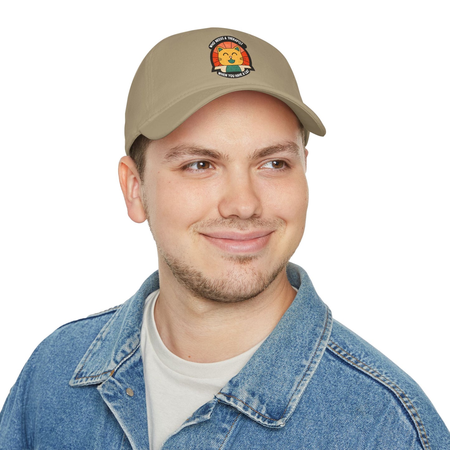 Who Needs a Therapist Cat Baseball Cap | Fun Red Low Profile Hat