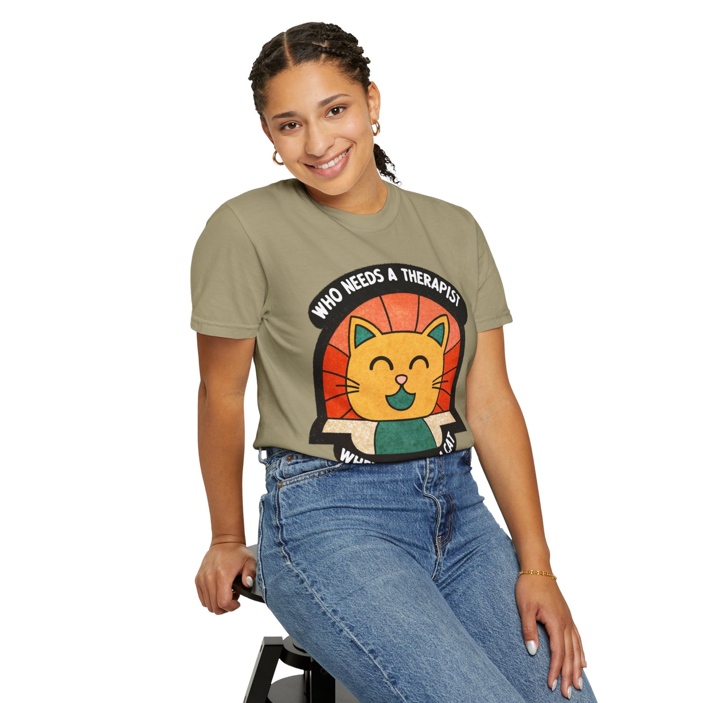 Who Needs a Therapist Cat T-Shirt - Unisex Garment-Dyed Tee for Cat Lovers