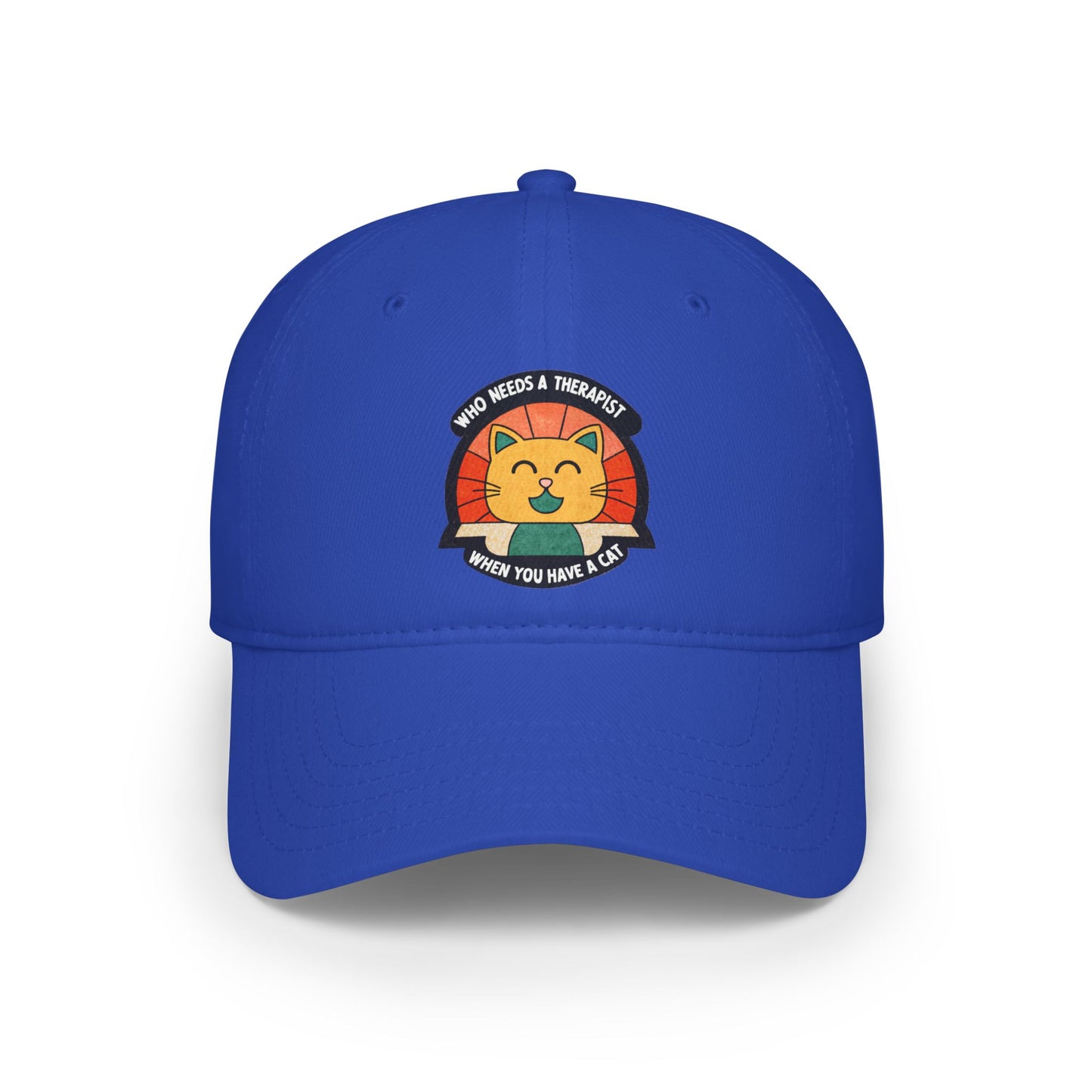 Who Needs a Therapist Cat Baseball Cap | Fun Red Low Profile Hat