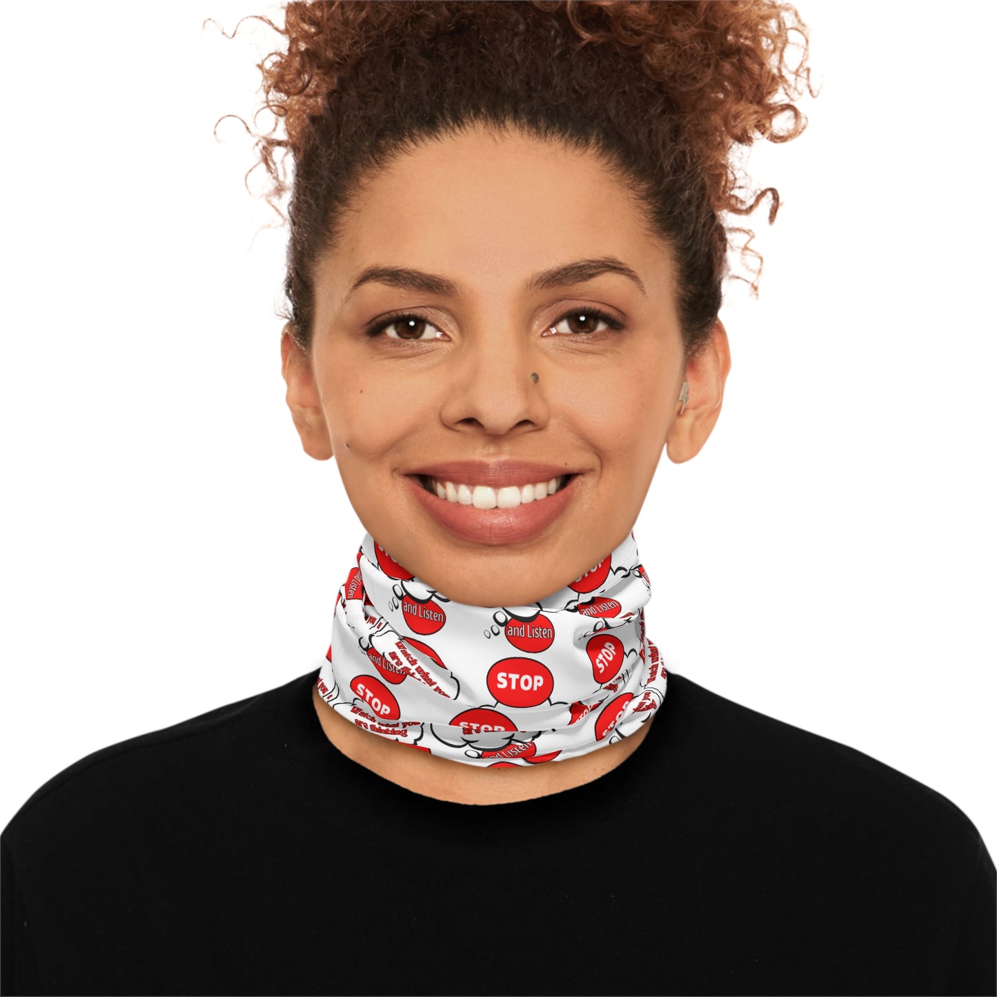 Fun Winter Neck Gaiter with Drawstring - 'Stop' Pattern for Warmth and Style