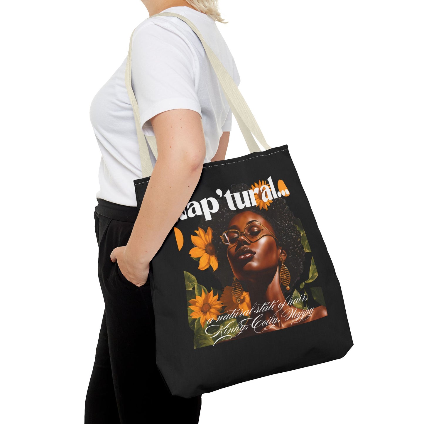 African American Nap'tural Tote Bag with Floral Design - Eco-Friendly Everyday Carry All