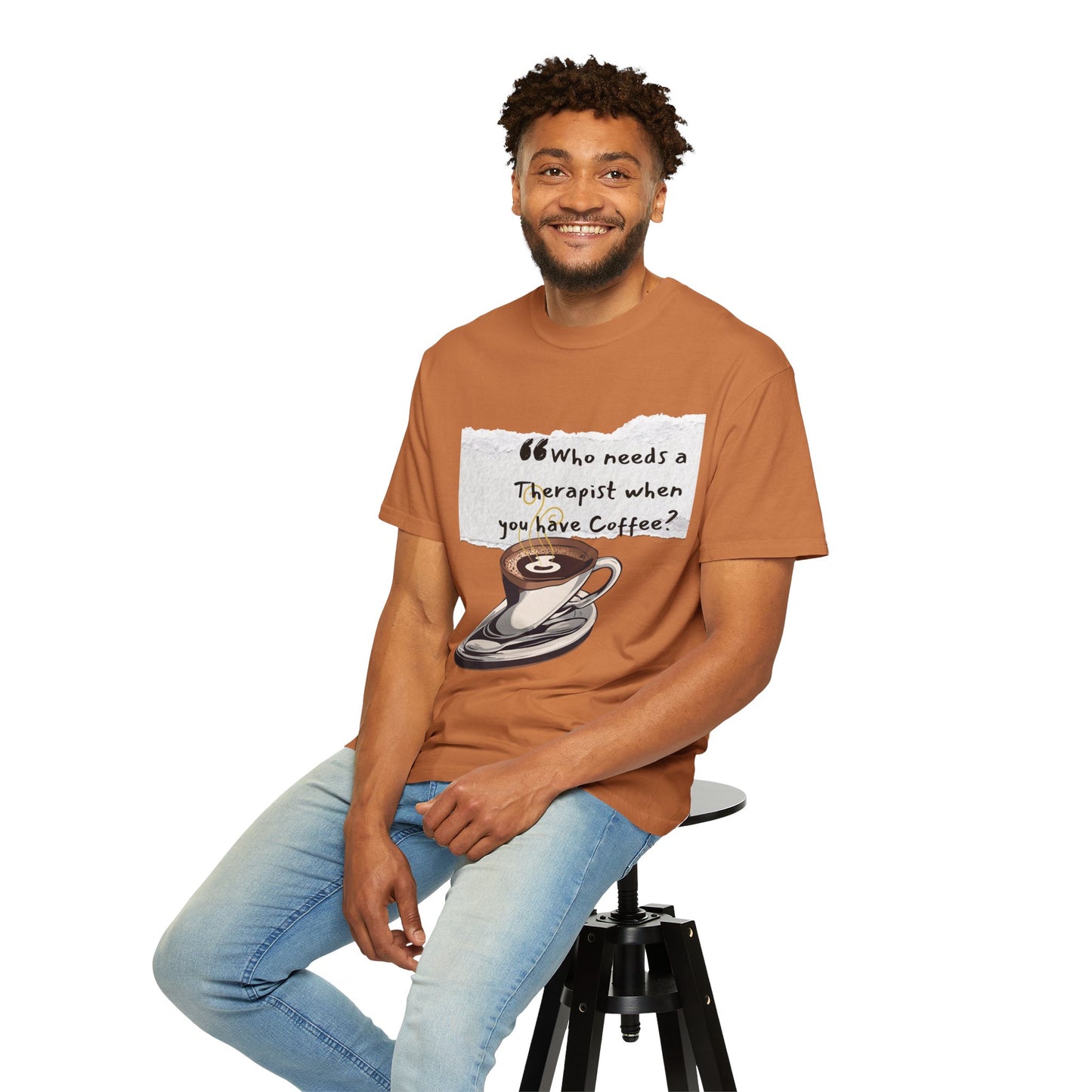 Unisex Coffee Therapy T-Shirt - "Who Needs a Therapist When You Have Coffee?"