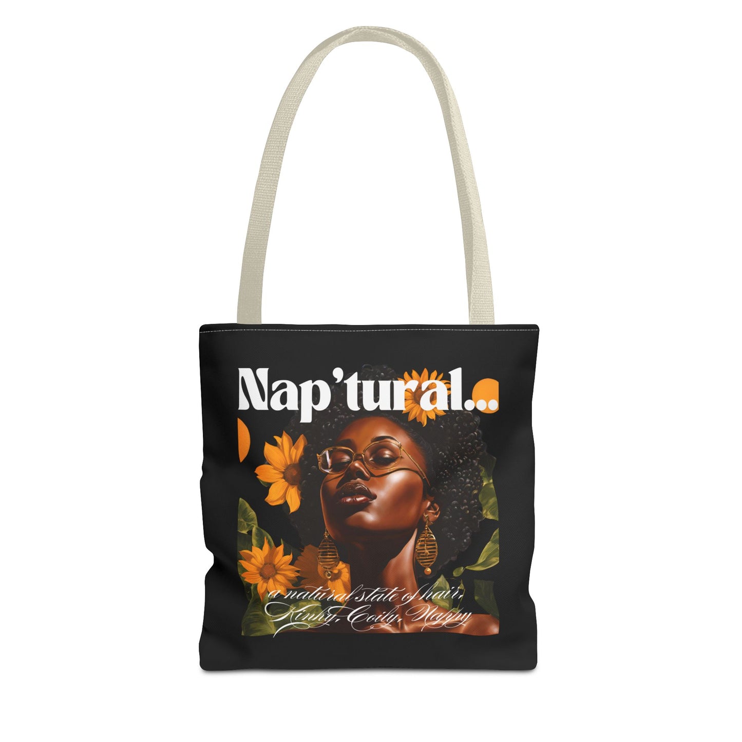 African American Nap'tural Tote Bag with Floral Design - Eco-Friendly Everyday Carry All