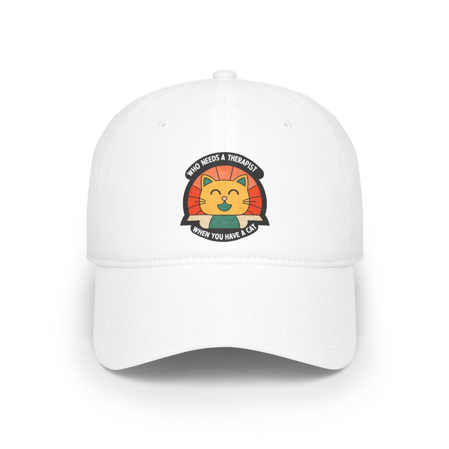 Who Needs a Therapist Cat Baseball Cap | Fun Red Low Profile Hat