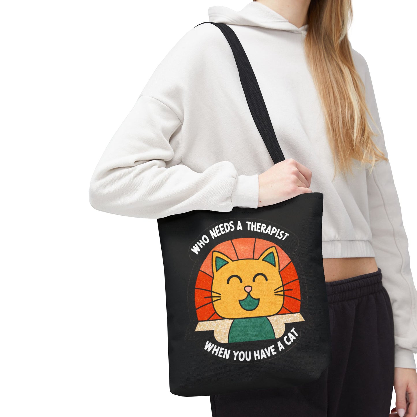 Funny Cat Tote Bag - "Who Needs a Therapist When You Have a Cat"