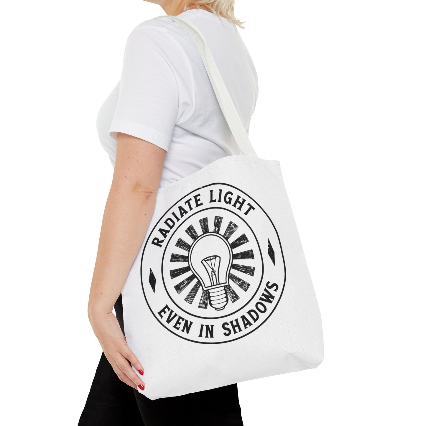 Inspirational Tote Bag - 'Radiate Light Even in Shadows'