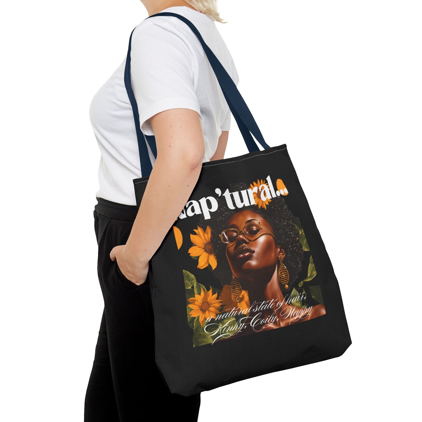 African American Nap'tural Tote Bag with Floral Design - Eco-Friendly Everyday Carry All