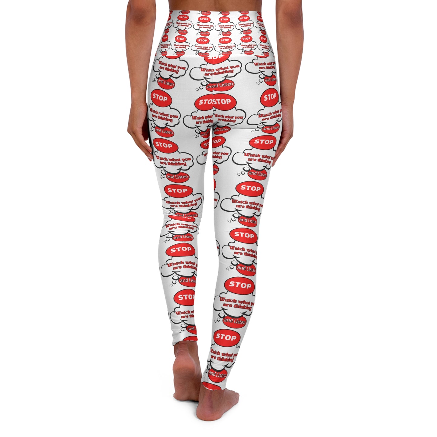 Funny High Waisted Yoga Leggings - Stop Text Design for Comfort & Style