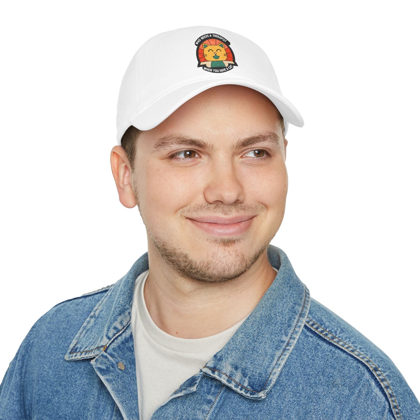 Who Needs a Therapist Cat Baseball Cap | Fun Red Low Profile Hat