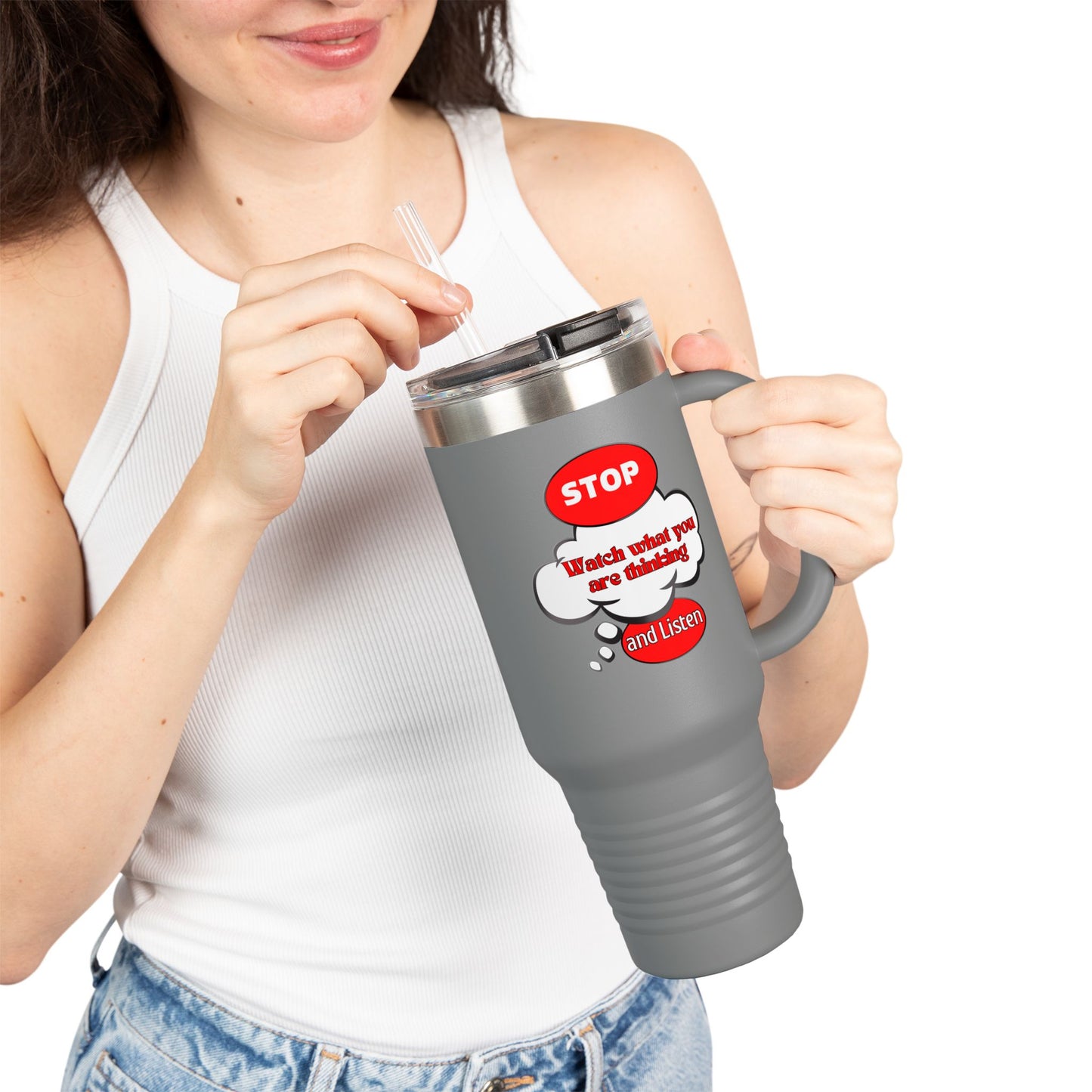 Stop and Listen Insulated Travel Mug - 40oz Motivational Tumbler for On-the-Go