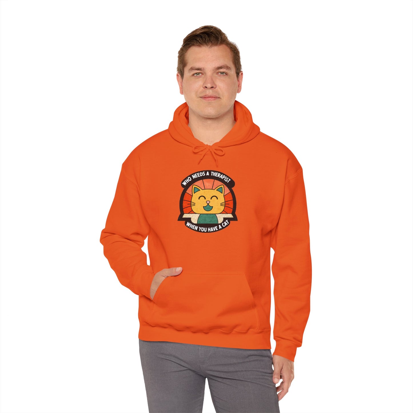 Funny Cat Sweatshirt - 'Who Needs a Therapist When You Have a Cat?' Unisex Hoodie