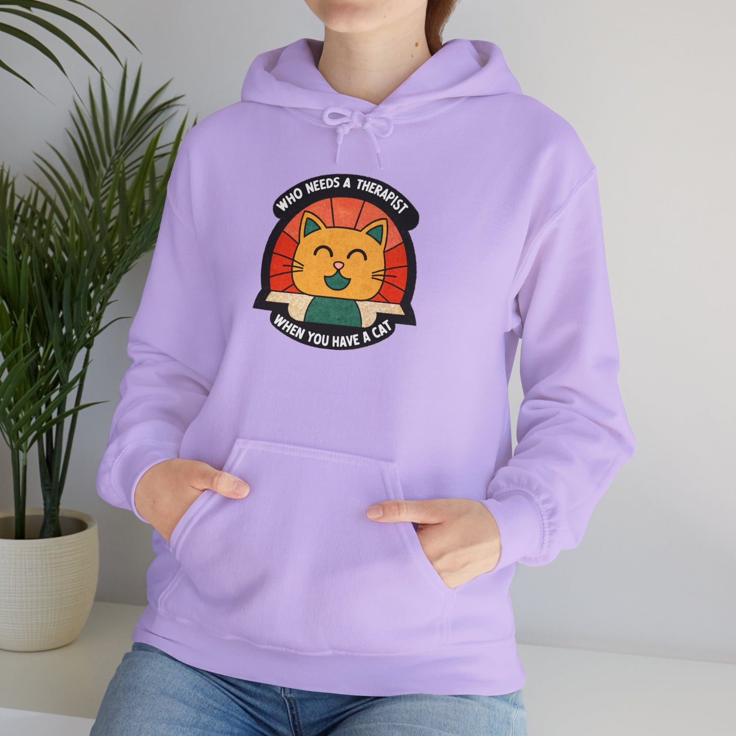 Funny Cat Sweatshirt - 'Who Needs a Therapist When You Have a Cat?' Unisex Hoodie