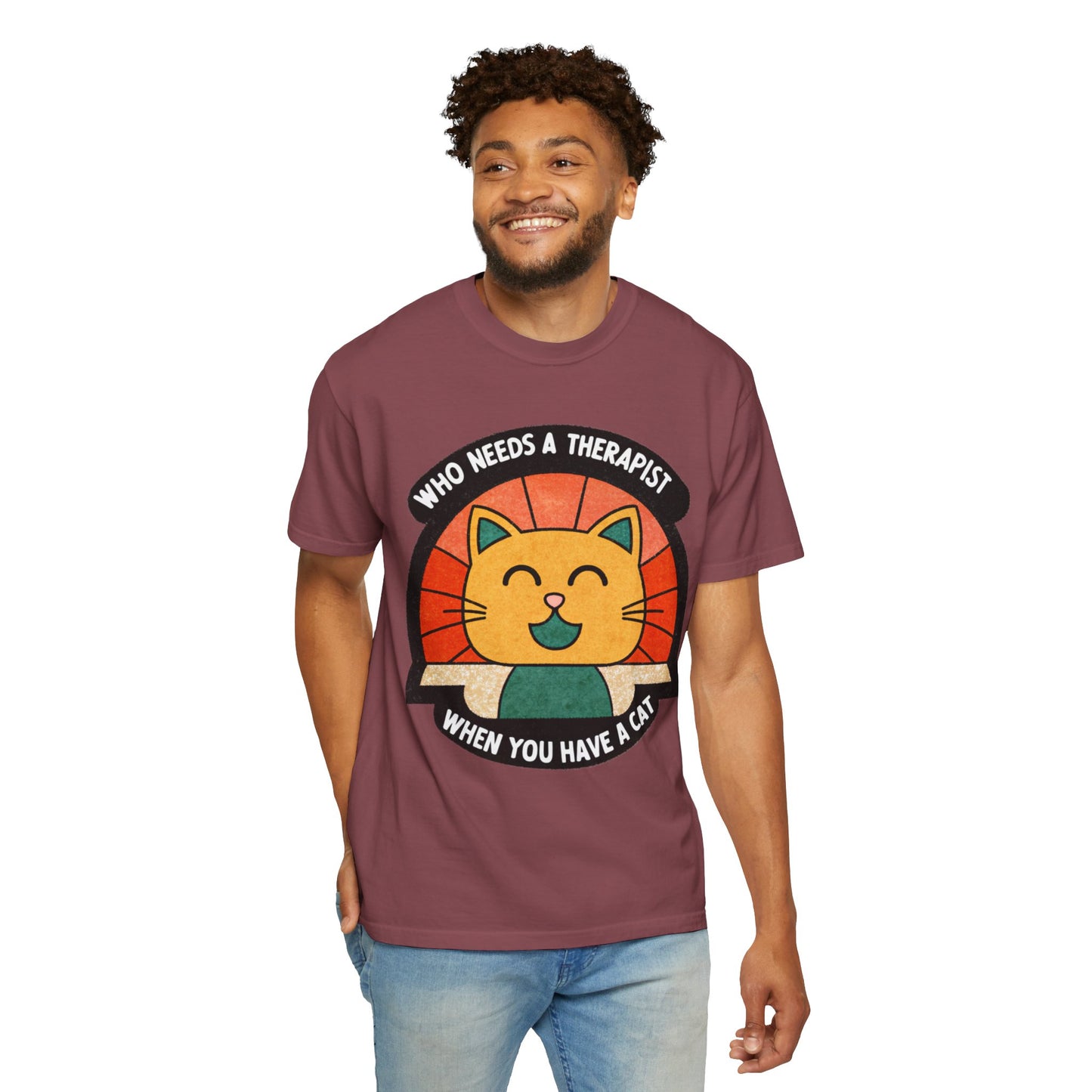 Who Needs a Therapist Cat T-Shirt - Unisex Garment-Dyed Tee for Cat Lovers