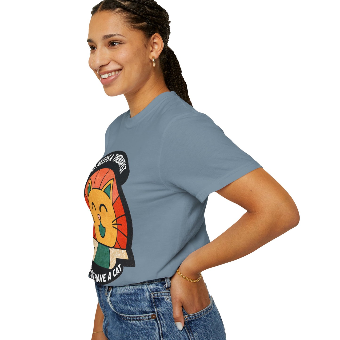 Who Needs a Therapist Cat T-Shirt - Unisex Garment-Dyed Tee for Cat Lovers