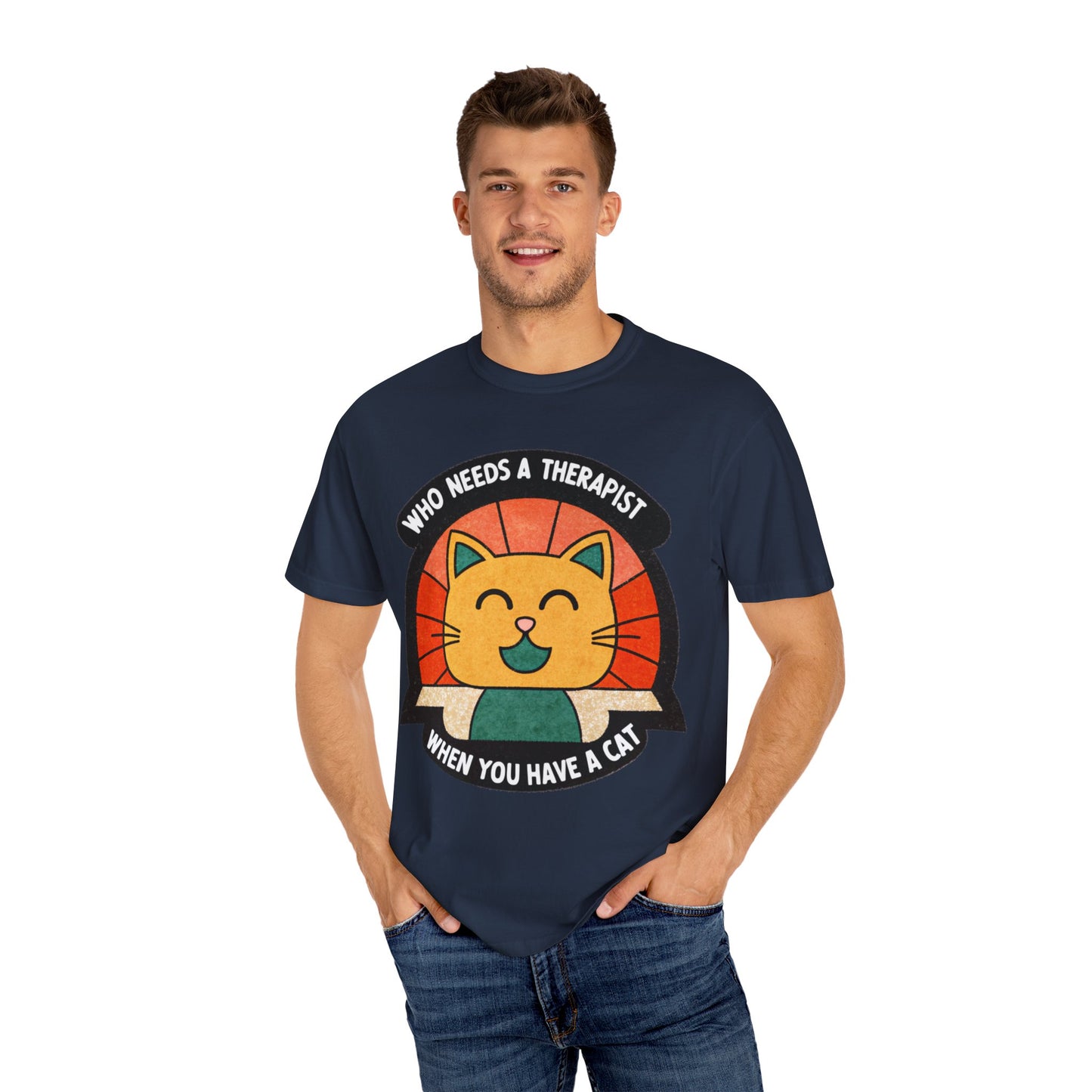Who Needs a Therapist Cat T-Shirt - Unisex Garment-Dyed Tee for Cat Lovers