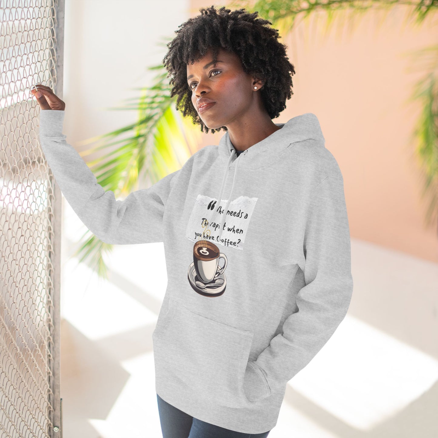 Funny Coffee Therapy Fleece Hoodie - Perfect for Coffee Lovers