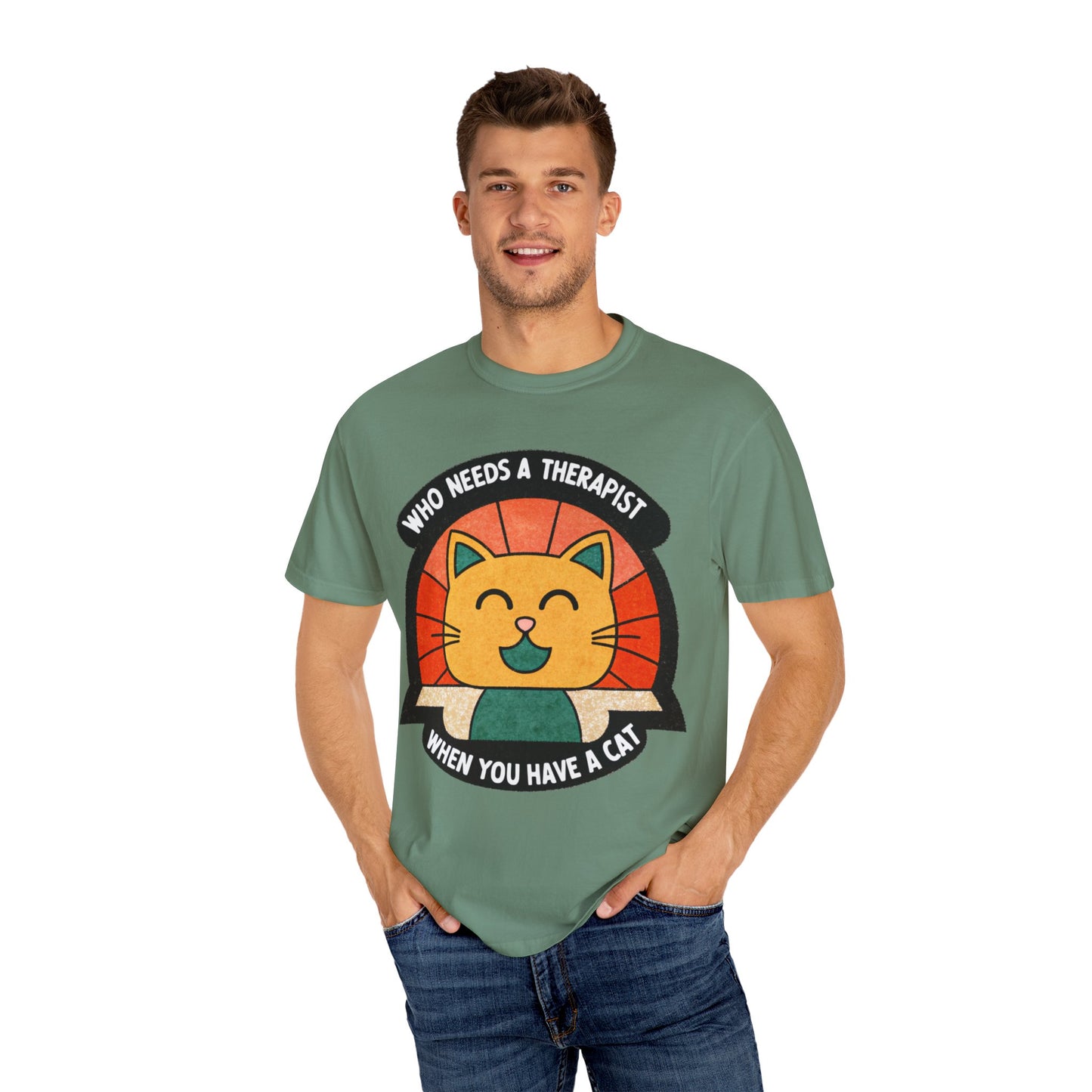Who Needs a Therapist Cat T-Shirt - Unisex Garment-Dyed Tee for Cat Lovers