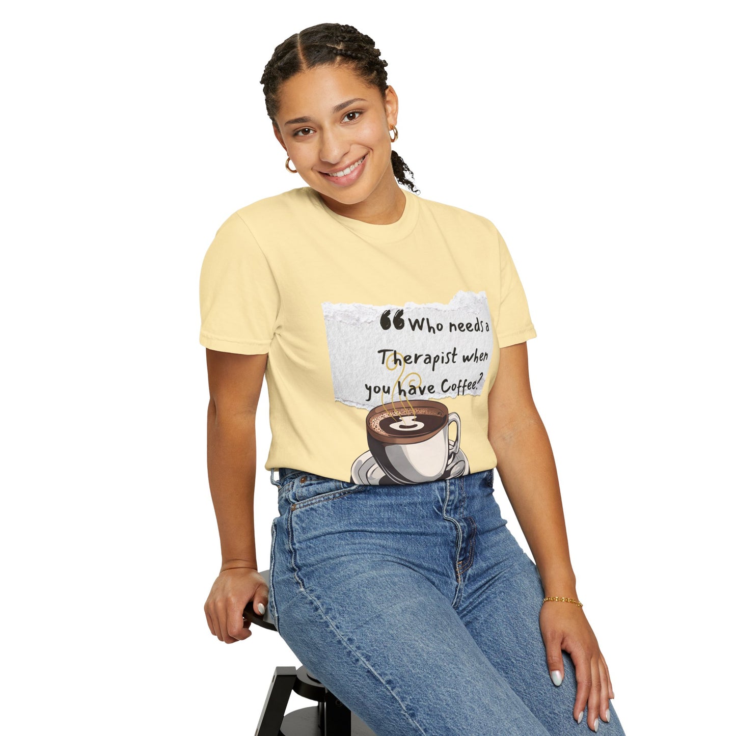 Unisex Coffee Therapy T-Shirt - "Who Needs a Therapist When You Have Coffee?"