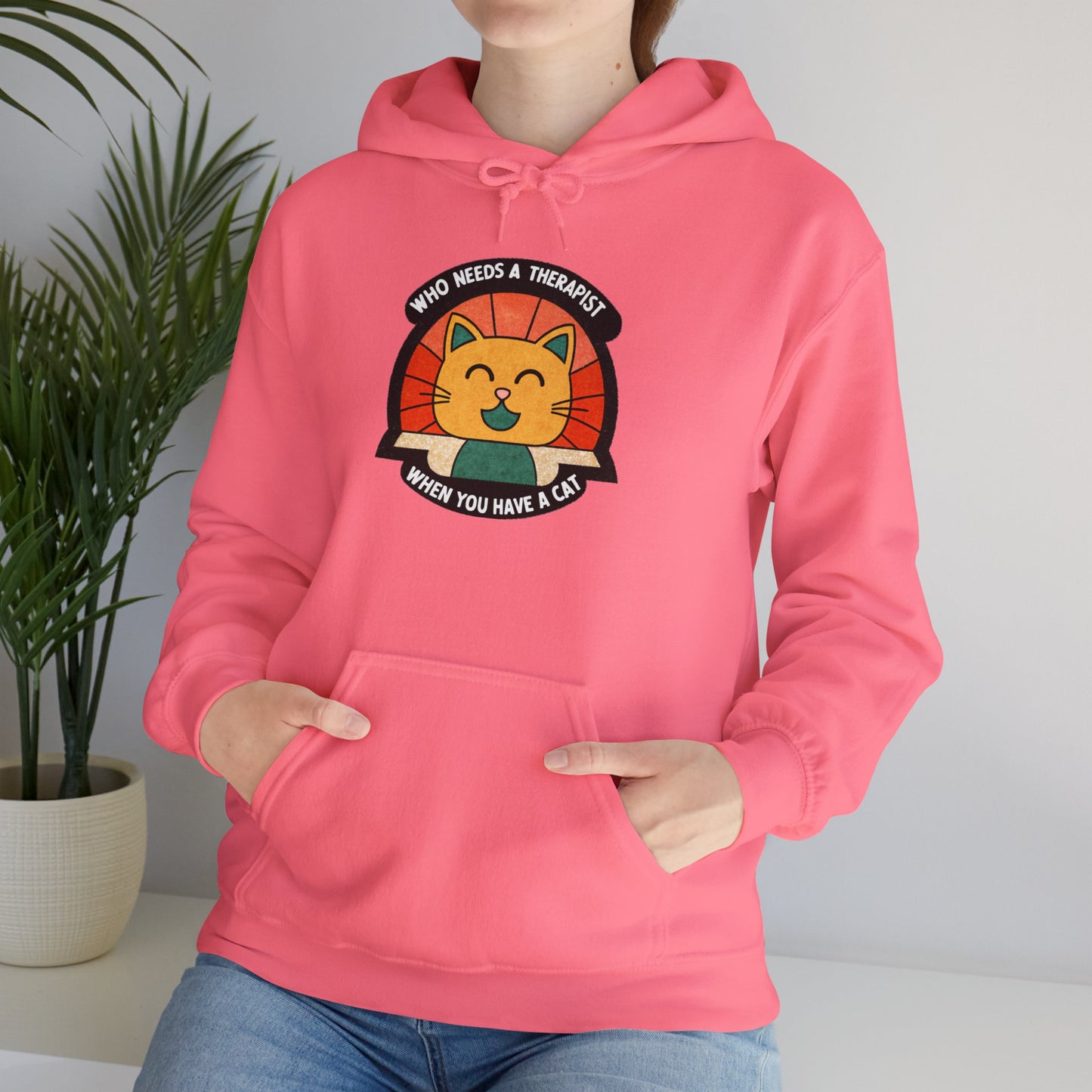 Funny Cat Sweatshirt - 'Who Needs a Therapist When You Have a Cat?' Unisex Hoodie
