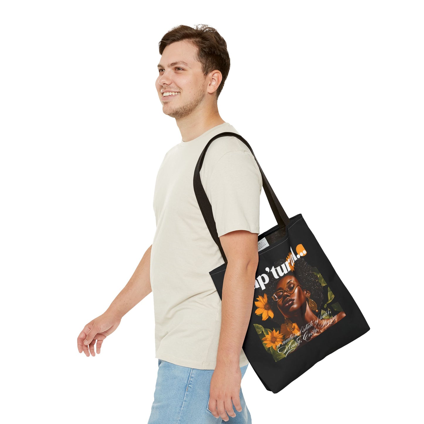 African American Nap'tural Tote Bag with Floral Design - Eco-Friendly Everyday Carry All