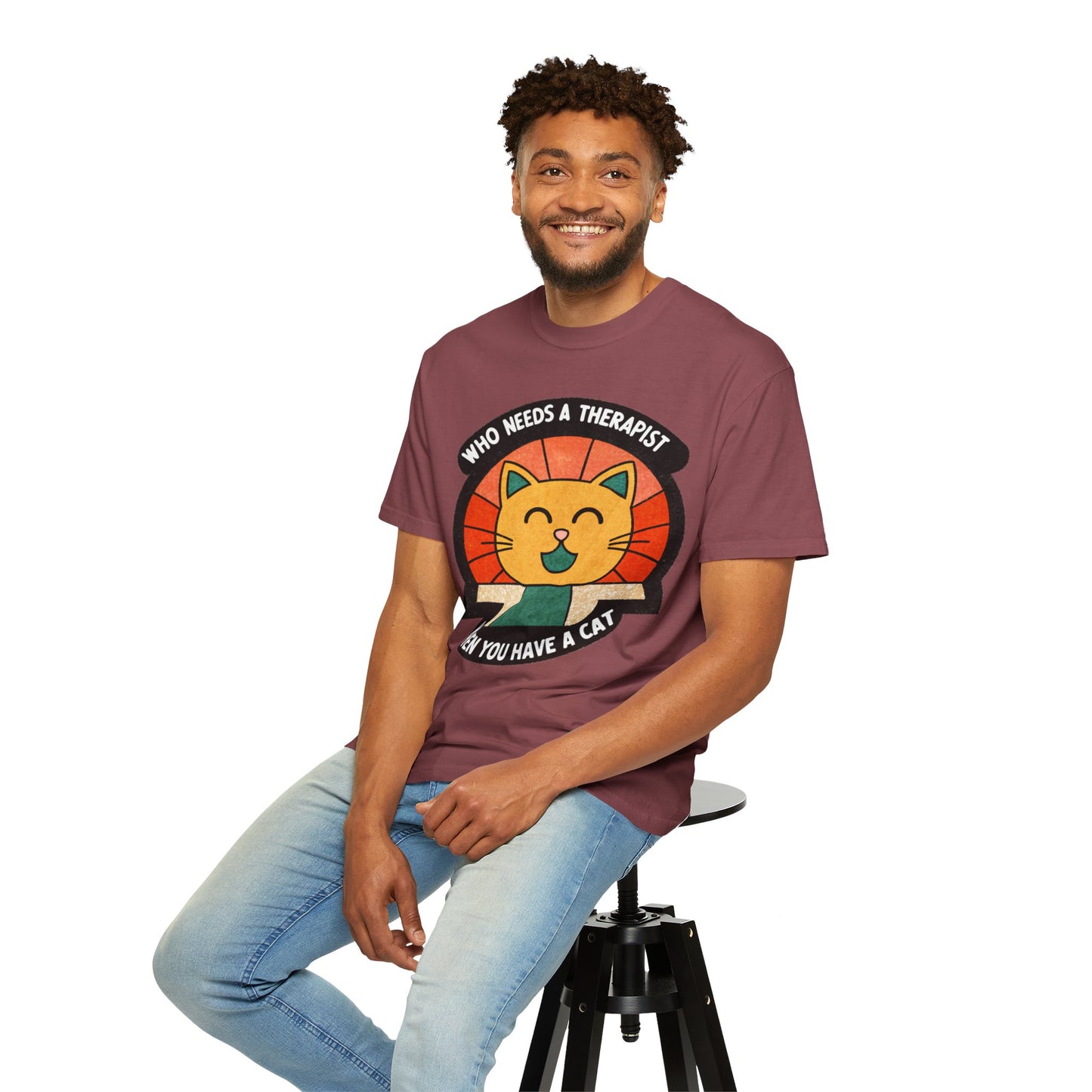 Who Needs a Therapist Cat T-Shirt - Unisex Garment-Dyed Tee for Cat Lovers