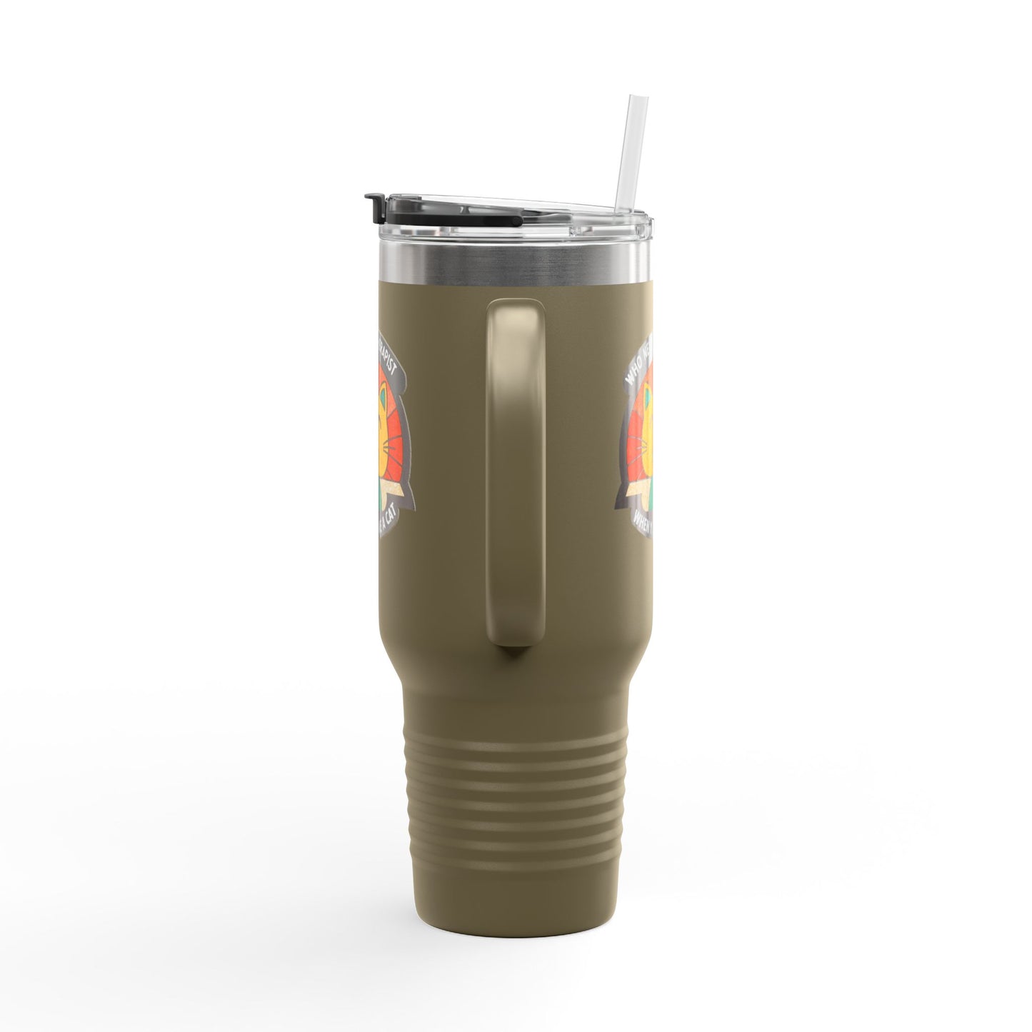 Cat Lover Insulated Travel Mug - 40oz "Who Needs a Therapist" Design
