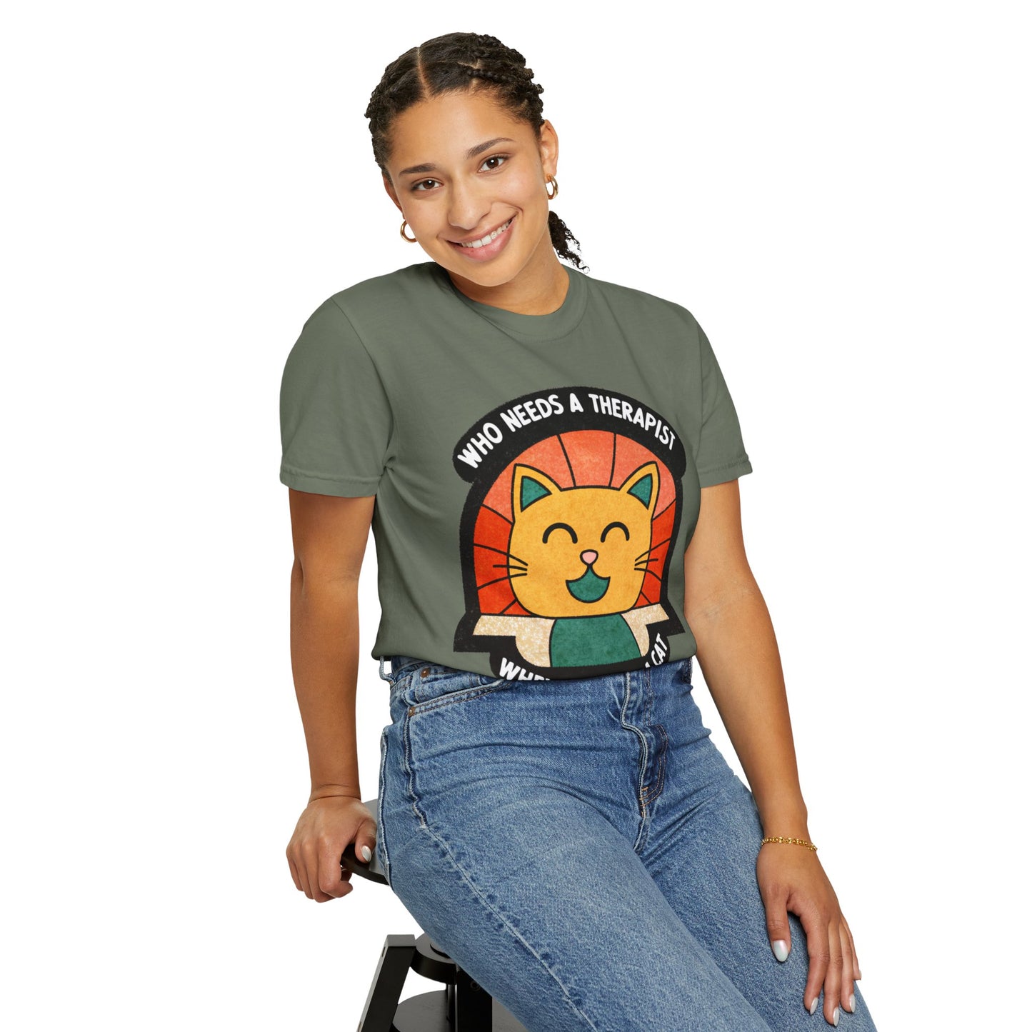 Who Needs a Therapist Cat T-Shirt - Unisex Garment-Dyed Tee for Cat Lovers