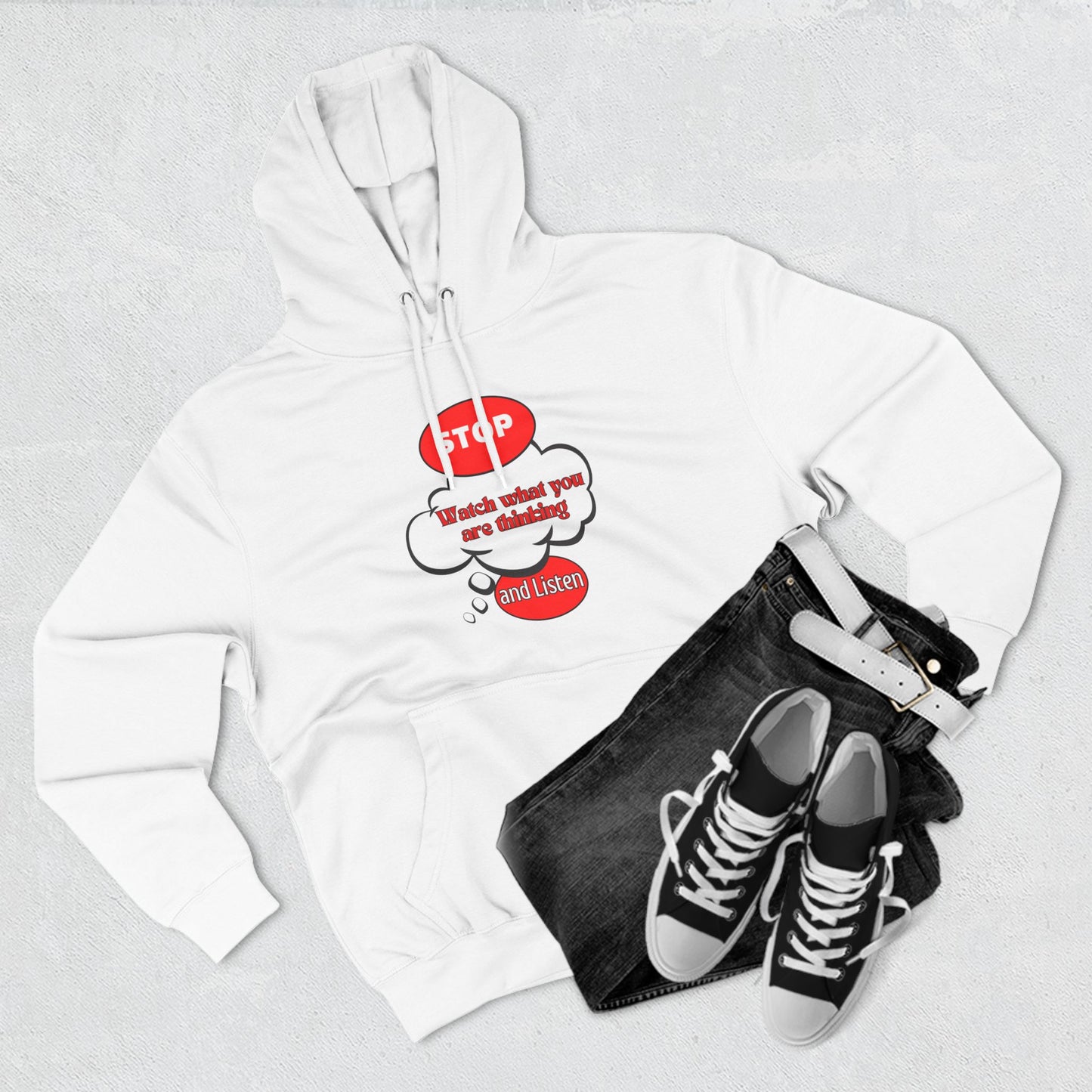 Mindful Message Fleece Hoodie - "Stop, Watch What You Are Thinking"