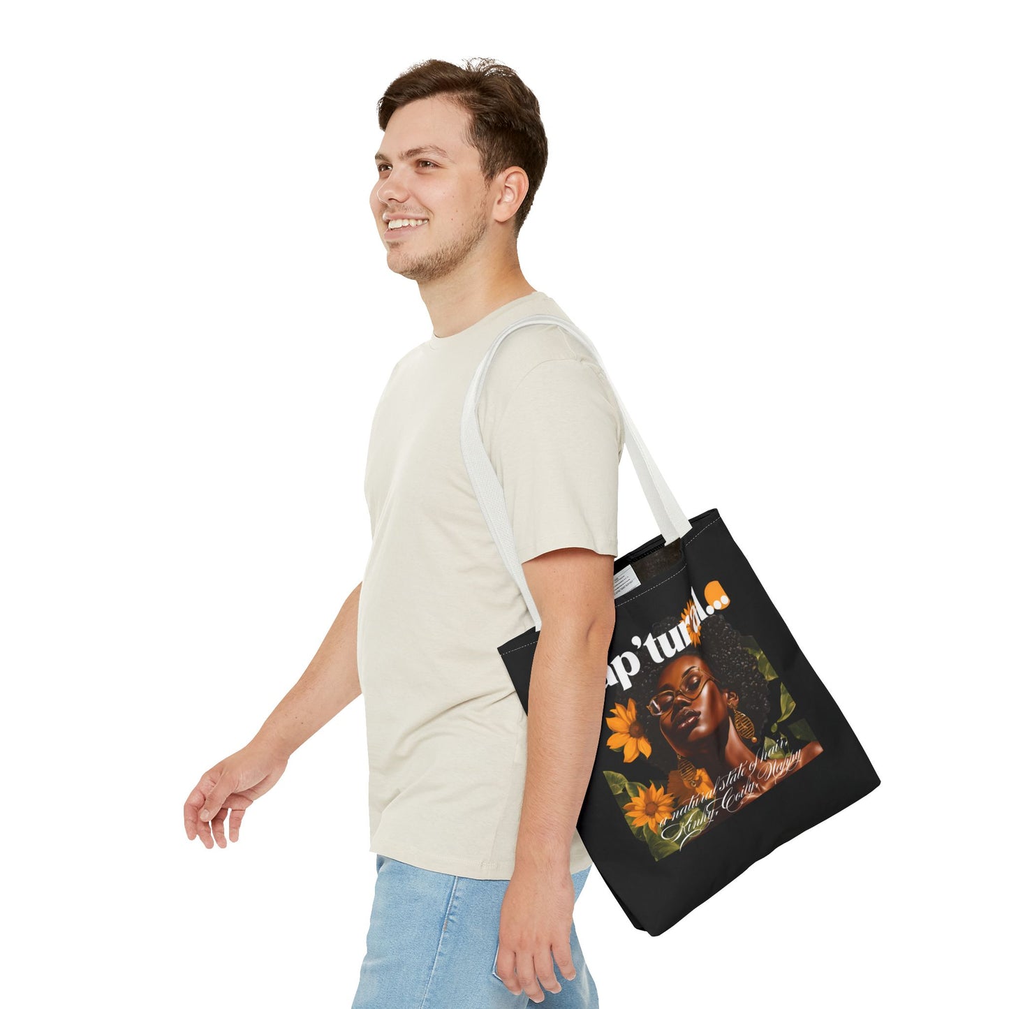 African American Nap'tural Tote Bag with Floral Design - Eco-Friendly Everyday Carry All