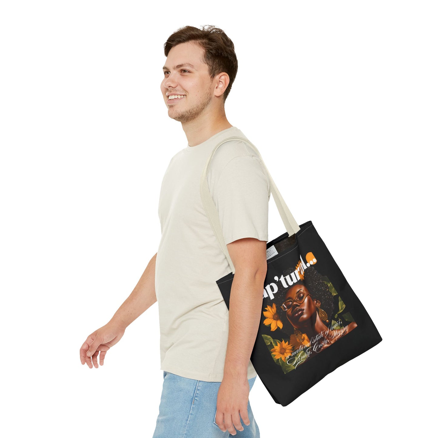 African American Nap'tural Tote Bag with Floral Design - Eco-Friendly Everyday Carry All