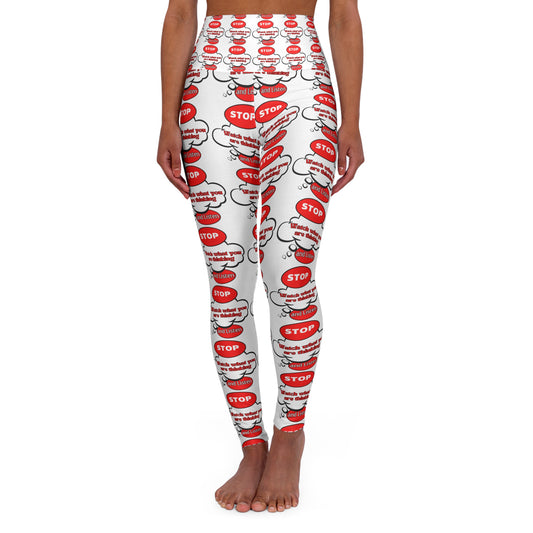 Funny High Waisted Yoga Leggings - Stop Text Design for Comfort & Style
