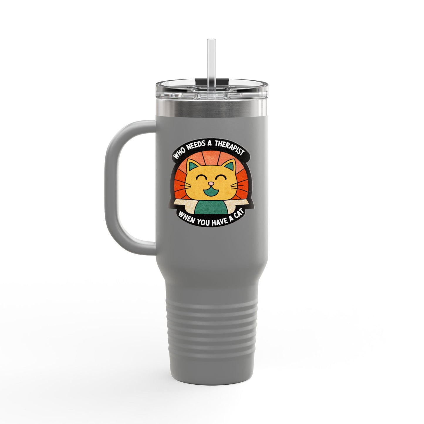 Cat Lover Insulated Travel Mug - 40oz "Who Needs a Therapist" Design