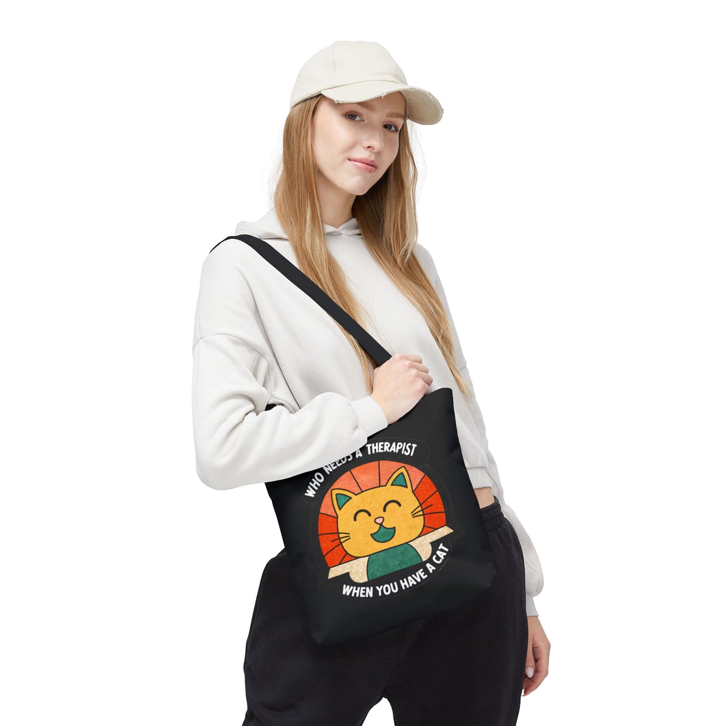 Funny Cat Tote Bag - "Who Needs a Therapist When You Have a Cat"