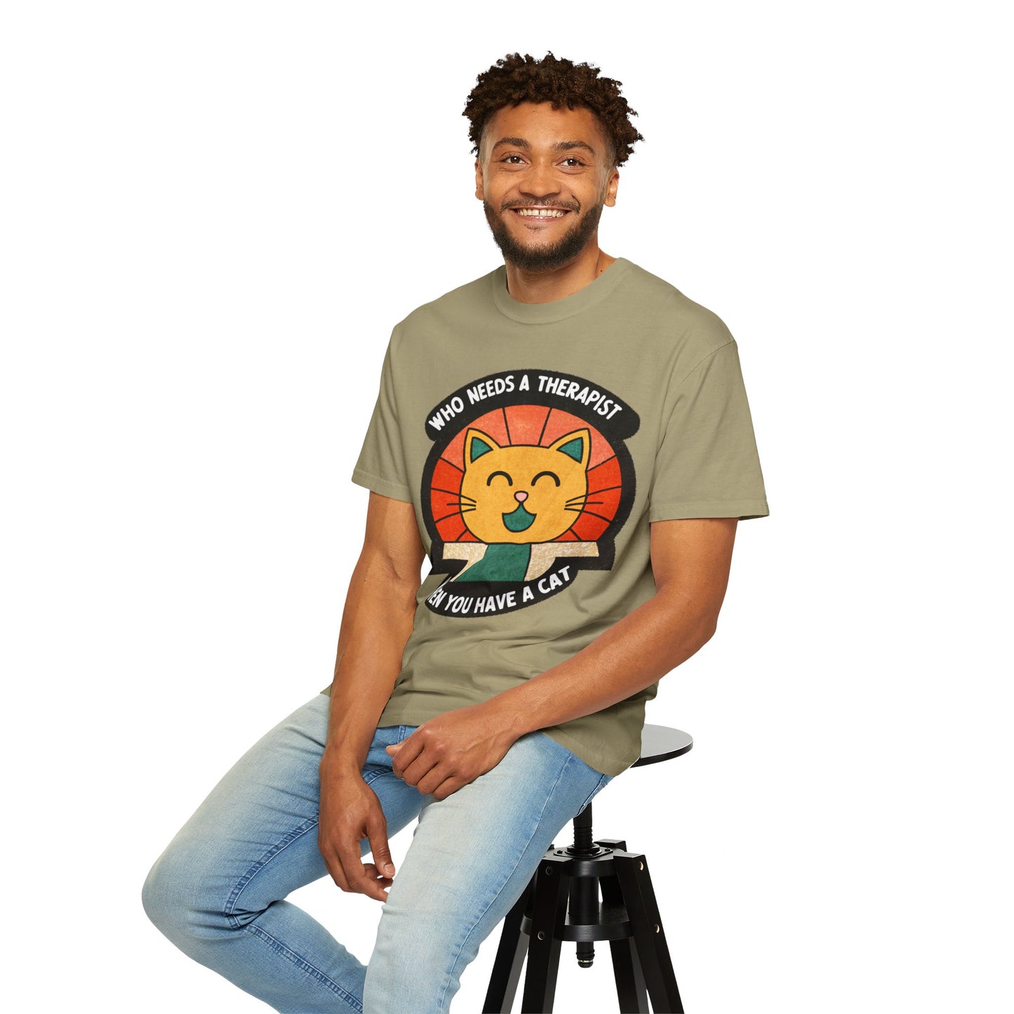 Who Needs a Therapist Cat T-Shirt - Unisex Garment-Dyed Tee for Cat Lovers