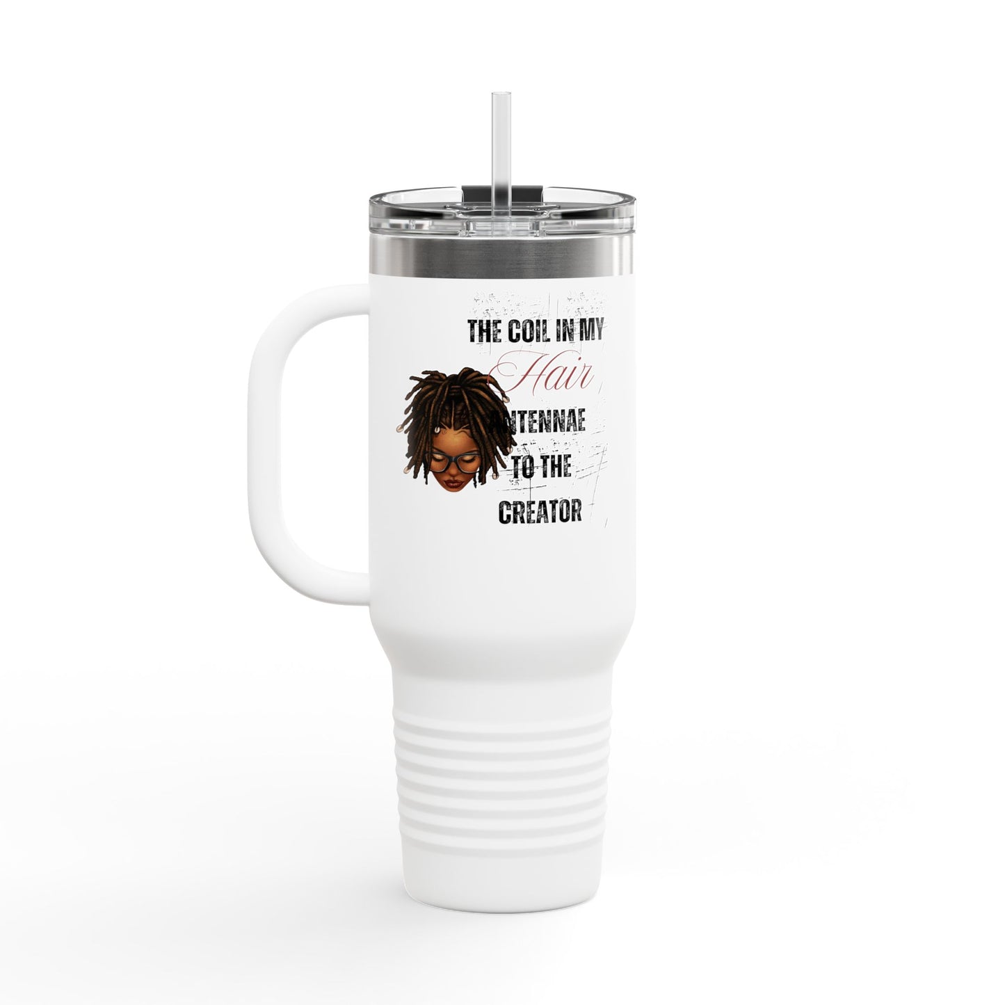 Personalized 40oz Insulated Travel Mug - 'The Coil in My Hair' Design