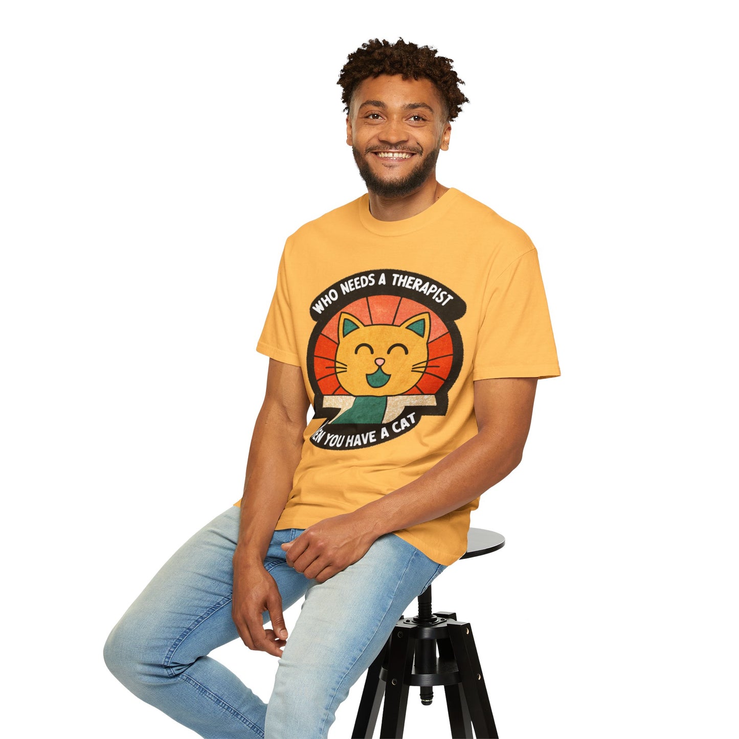 Who Needs a Therapist Cat T-Shirt - Unisex Garment-Dyed Tee for Cat Lovers
